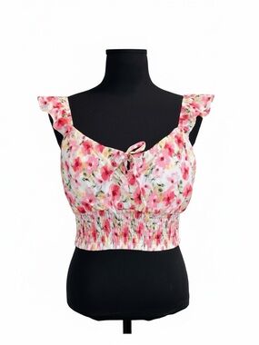 Story On Y2K Floral Tie Front Crop Top Pink Coquette Mall Girl Cottagecore M